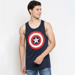 Men Navy Blue & Red Captain America Logo Printed Pure Cotton Tank Innerwear Vest