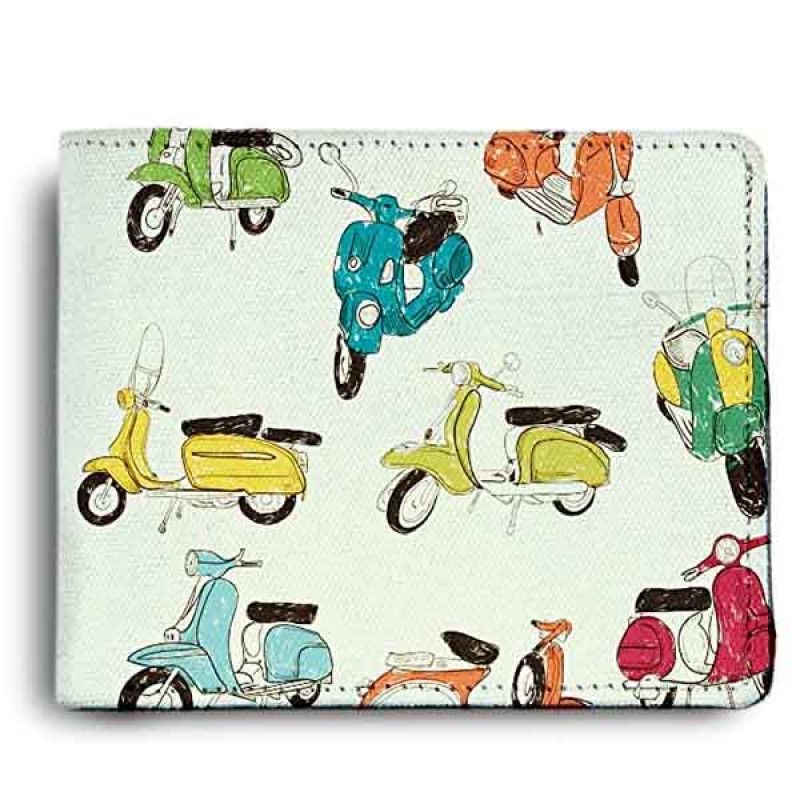 ShopMantra Men's PU Leather Vintage Scooter Pattern Printed Wallet (Multicolour)