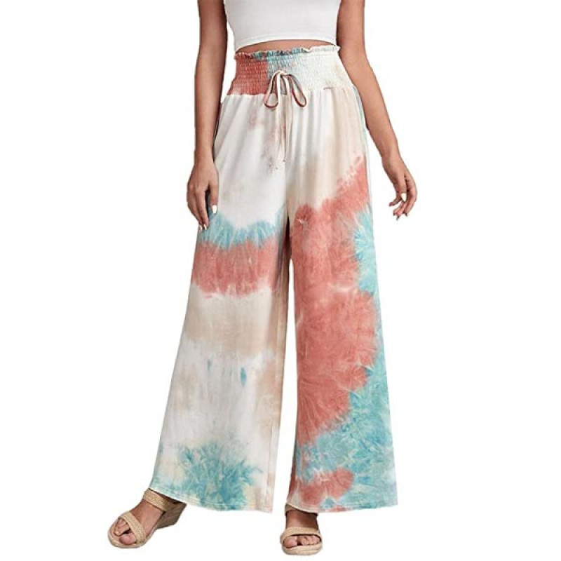 GRECIILOOKS Women's Tie-dye Loose Fit Flared Wide Leg Palazzo Pants | Women's Cotton Rayon Regular Fit Palazzo Pants