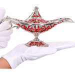 Gusnilo Aladdin Magic Lamp Collector's Edition Wedding Table Decoration,Arabian Props & Birthday Gift (Silver Red)